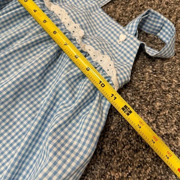 Vintage Blue Checkered Gingham Button Babydoll Dress 12 Cottage Dorothy - Picture 6 of 7